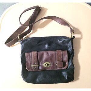 Fossil Bag Crossbody Mason Black Brown Leather Handbag Purse Flap‎ Zip Pocket
